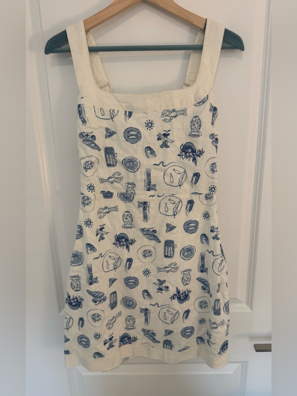 Abercrombie Linen Blend Wide Strap Square Neck Mini Dress with Nautical Print - Picture 8 of 10